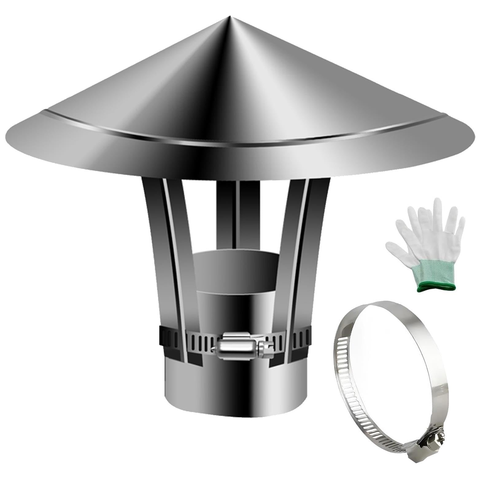 Schornsteinabdeckung Edelstahl, 50-300mm Wetterfester Kaminaufsatz Rund Kaminabdeckung Regenhaube Schornstein Für Abluftrohre, Lüftungsaufsatz Kaminhaube Mit Zubehör Und Handschuh(180 mm/7.09 in)