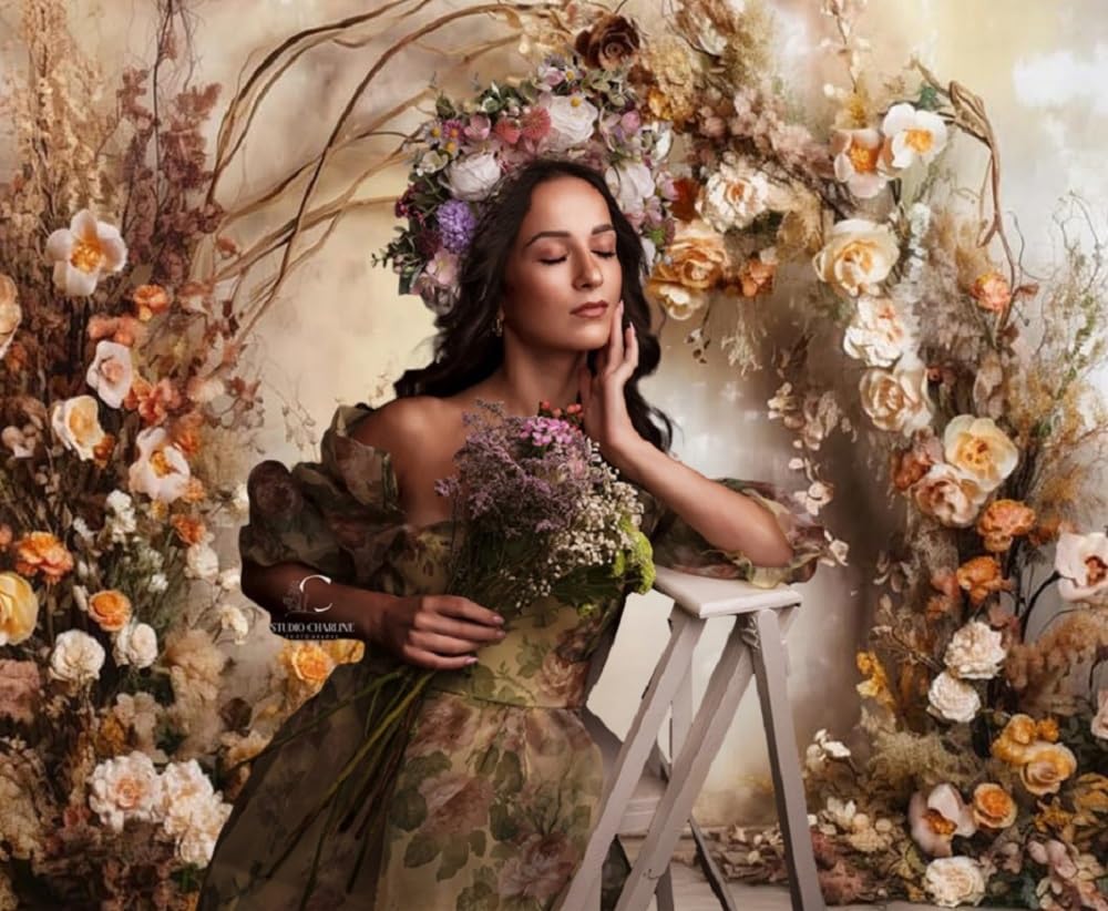 Fotohintergrund Stoff 1,5x2,1 M – Braunes Blumen-Porträt, Retro-Design, Aus Mikrofaser Für Studio