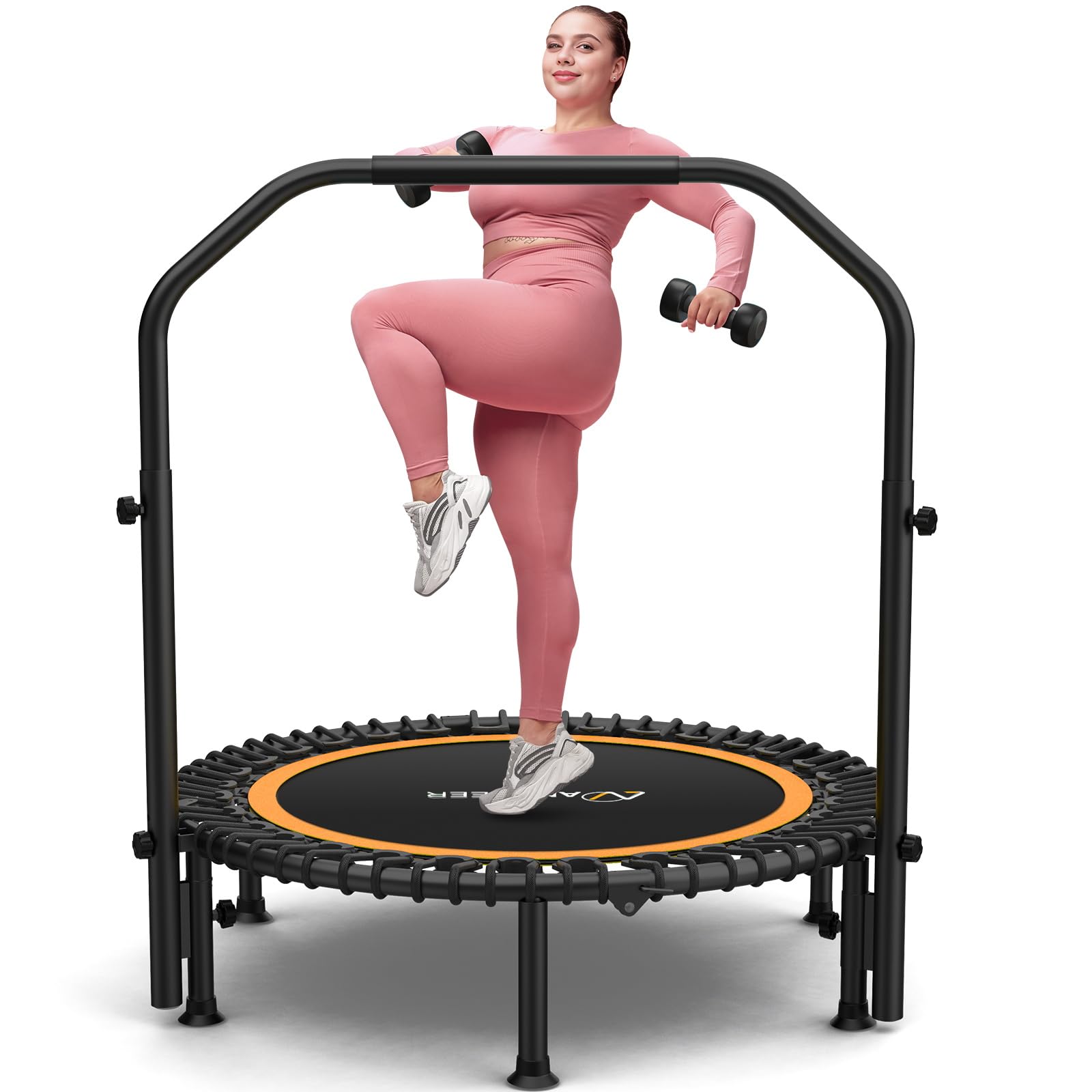 ANCHEER 40"/48" Foldable Rebounder Trampoline for Adults/Kids with Resistance Bands and Bungees, Indoor & Outdoor Mini Trampoline with Bar and Safety Padding - Max Load 450lbs/550lbs