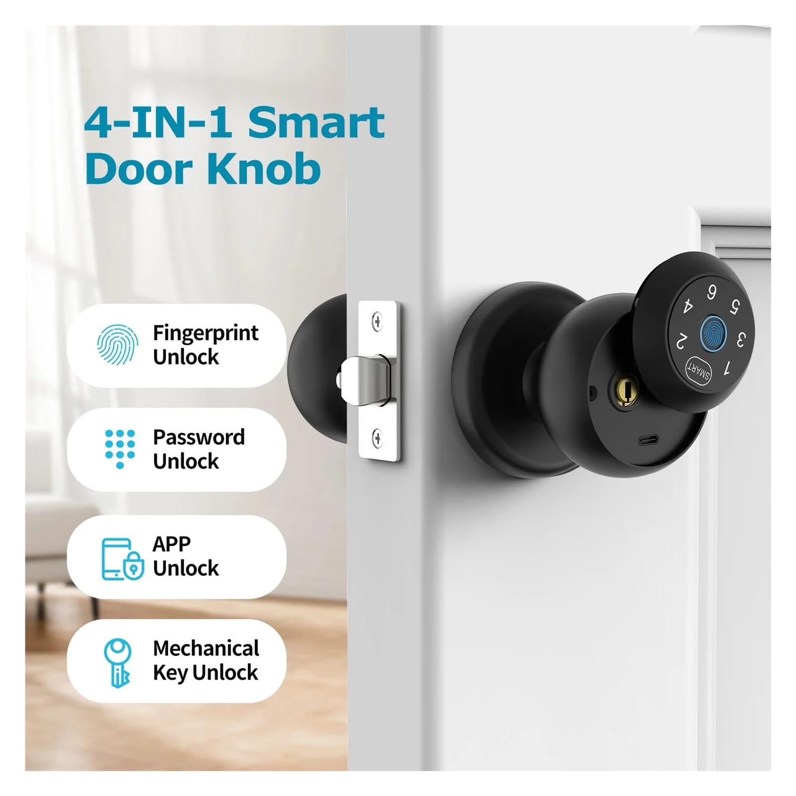 Smart Lock Cerradura de puerta de entrada sin llave, código de acceso de huellas dactilares, control de aplicación, teclado electrónico, cerradura de cerrojo para puerta interior