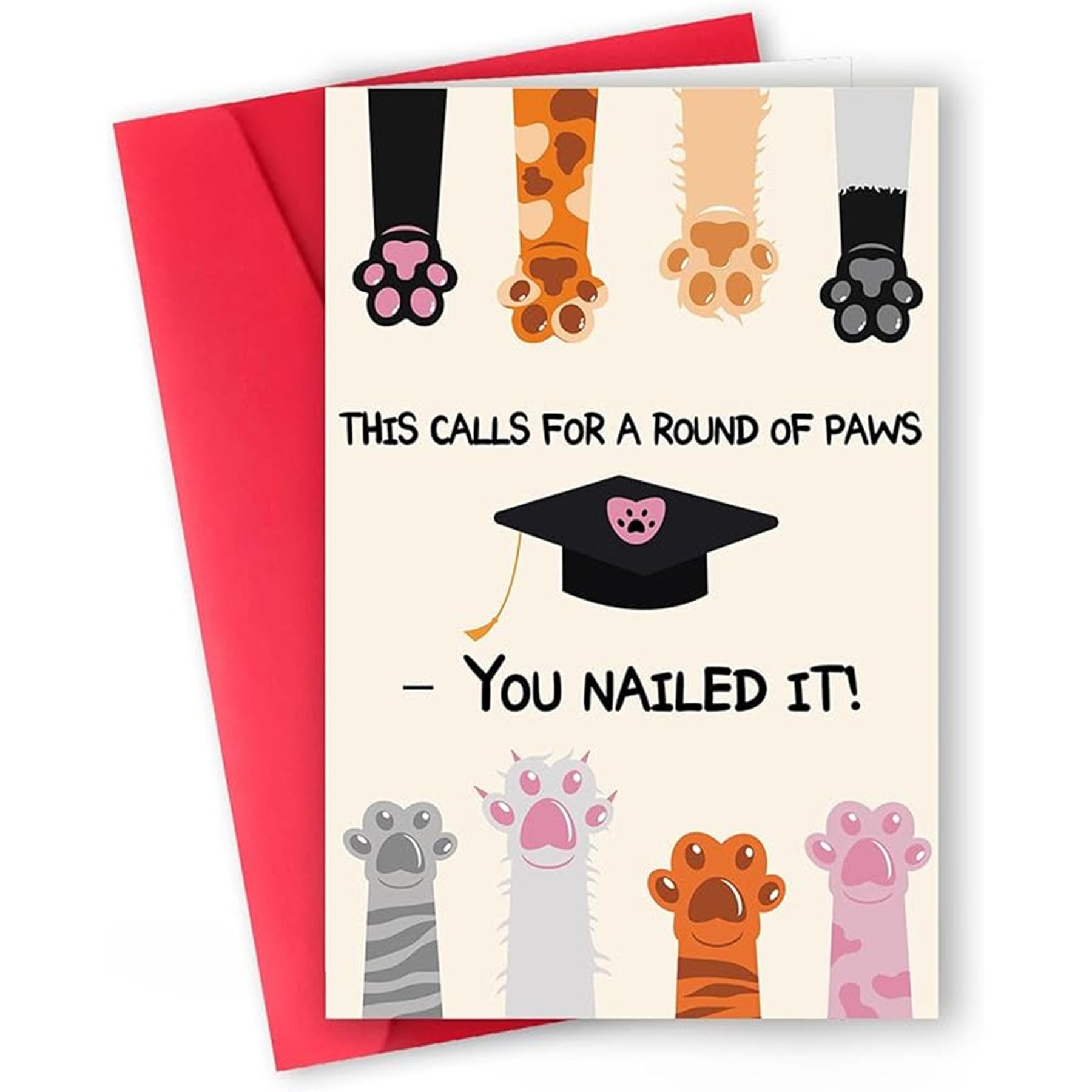 Wasise Graduation Card - Proud of You Card, Funny Graduation Cards With Paws, Proud of You Gifts,Funny Grad Cards for New Job Promotion New Home Wedding Celebration,Congratulations Congrats Her Him