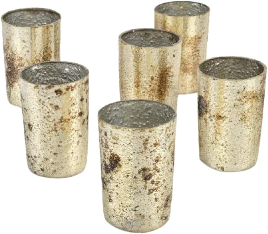 Serene Spaces Living Set of 6 Ombre Frost Gold Glitter Votive Candle Holders, Ideal for Weddings Parties Events Spa Fall Table Decorations, 3" Tall and 2.25" Diameter