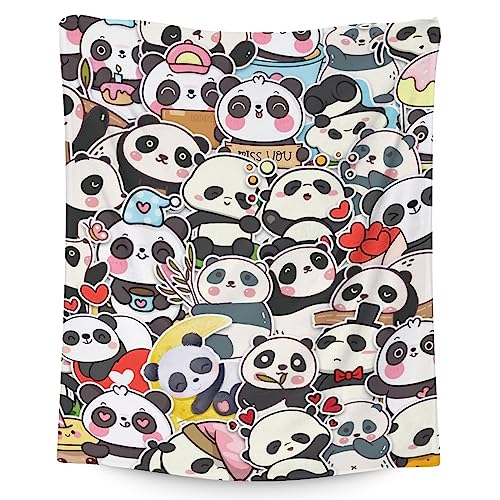 Panda Blanket Gifts - 30"x40" Cute Throw Blanket for Kids, Adults - Black Soft Fuzzy Blankets for Couch & Office