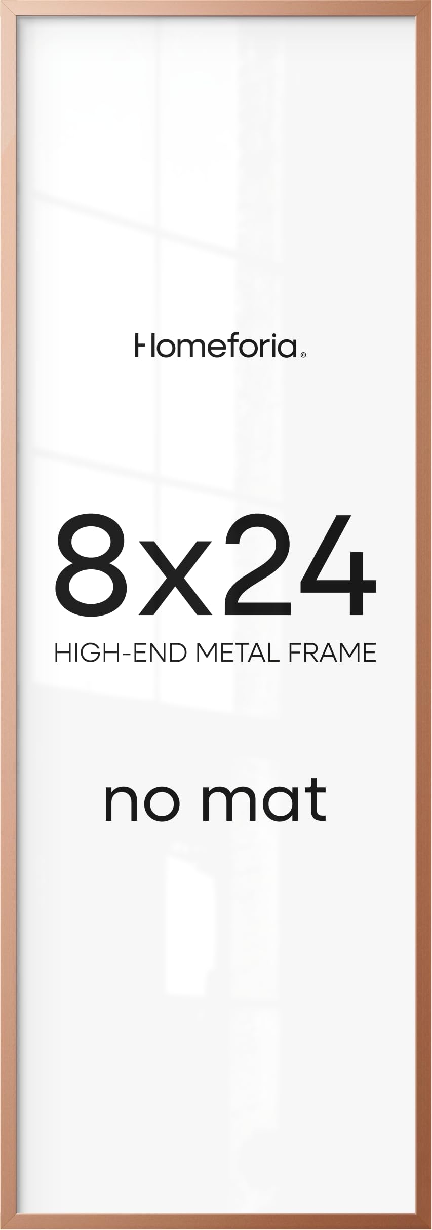 Homeforia 8x24 Rose Panoramic Picture Frame, High-End Metal, Glass | High End Aluminum, Tempered Glass, 8x24 in Edge-to-Edge Display 24x8, Wall Kit, Set Of 1