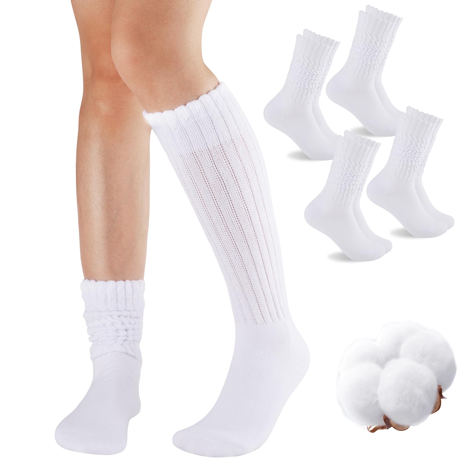 COOVAN Slouch Socks Women 4 Pairs Knee High Scrunch Cotton Soft Knit Cushion Extra Long Socks
