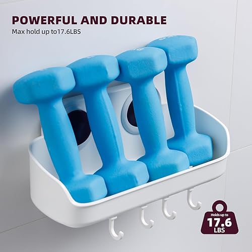 Miniatura 6 de Juego de 6 unidades de ventosa para ducha, estante de ducha, taza para cepillo de dientes, jabonera, ganchos de succión, instalación en un segundo,