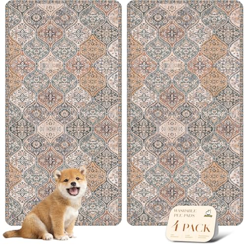 Image of nunubaby 4PACK Washable Pee Pads for Dogs, Stylish, Non-Slip and Leak-Proof Pee Pads. Reusable Potty Pads for Dogs for Crates and Floors.(Brown /Multi,24 inch x48 inch )