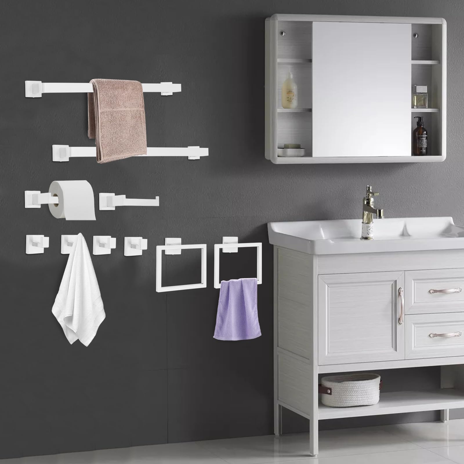 Lot de 20 porte-serviettes en acier inoxydable pour salle de bain - Fixation murale - Noir - Pour salle de bain et cuisine (argenté)