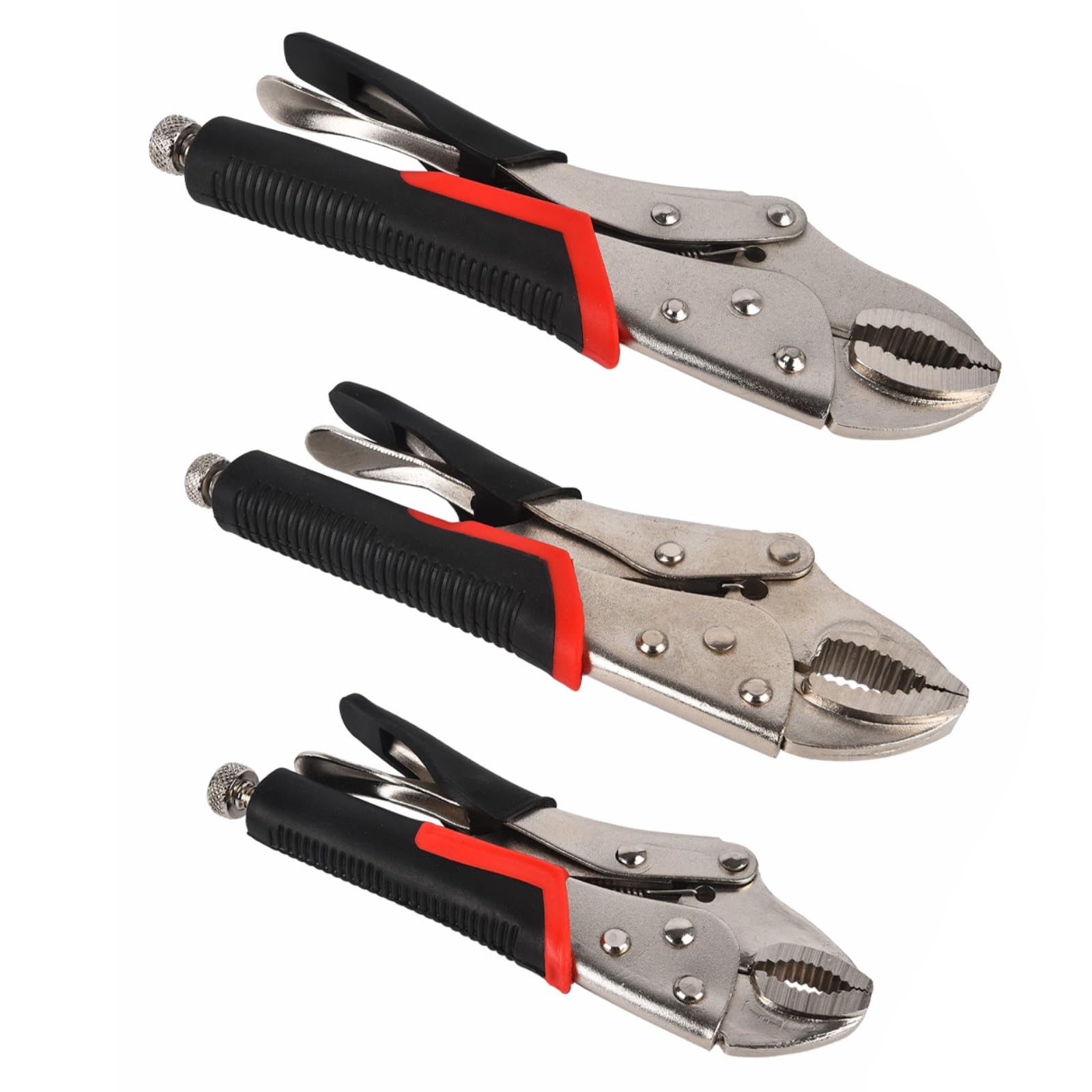 Senrise Black Red Locking Pliers Mole Grips Heavy Duty Adjustable C Type Curved Jaw Self Lock Pliers For Electrical Pipeline Automobile Maintenance (5"+7"+10")