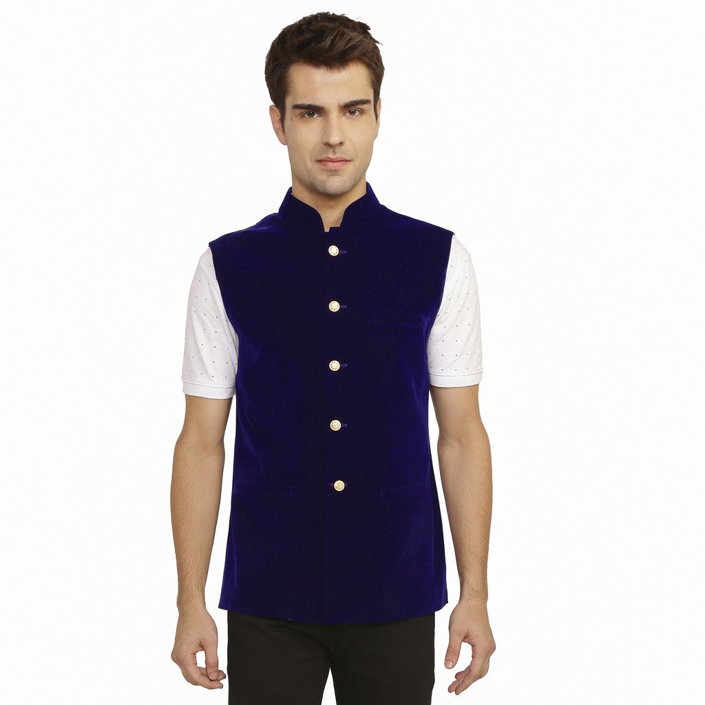 veera paridhaan Men's Velvet Solid Nehru Jacket (Green)-picture-28