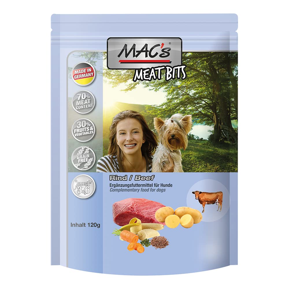 MAC's Karma dla psów bezzbożowa Meat Bits wołowina, 3 sztuki w opakowaniu (3 x 120 g)