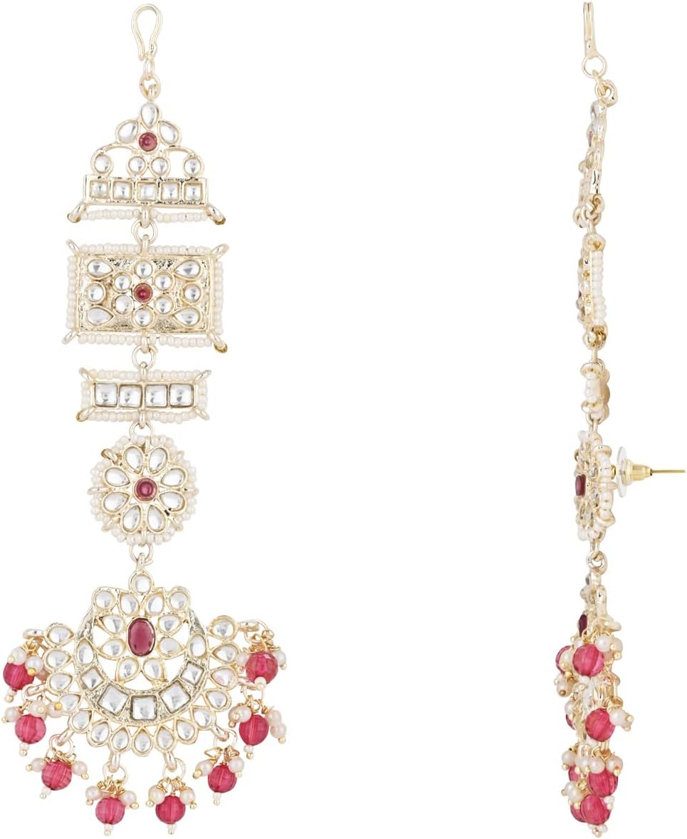 I Jewels Gold Plated Indian Wedding Bollywood Party Wear Kundan & Pearl Enamel Earring for Women (E2861Q)