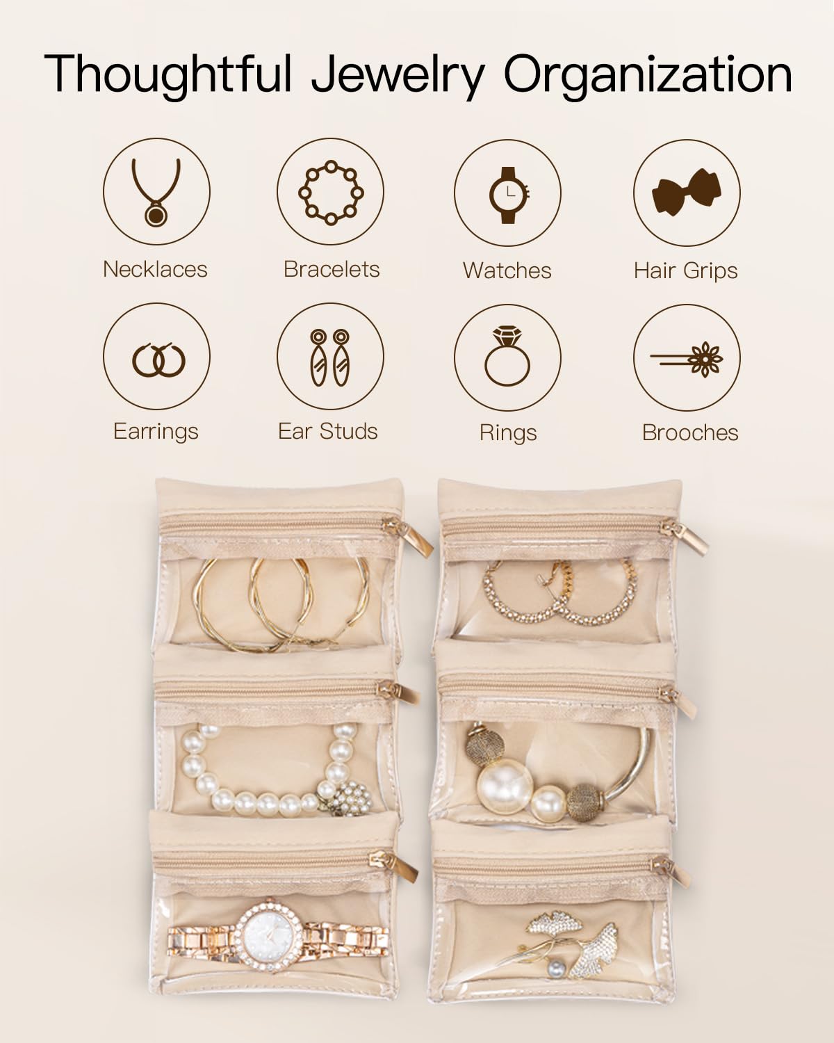 Vlando Travel Jewelry Organizer,Teacher Appreciation Gifts,Jewelry Box with 6 zipper velvet bags for Women,Wedding Birthday Gifts Trendy Stuff for Women Gift Box Packaging Green