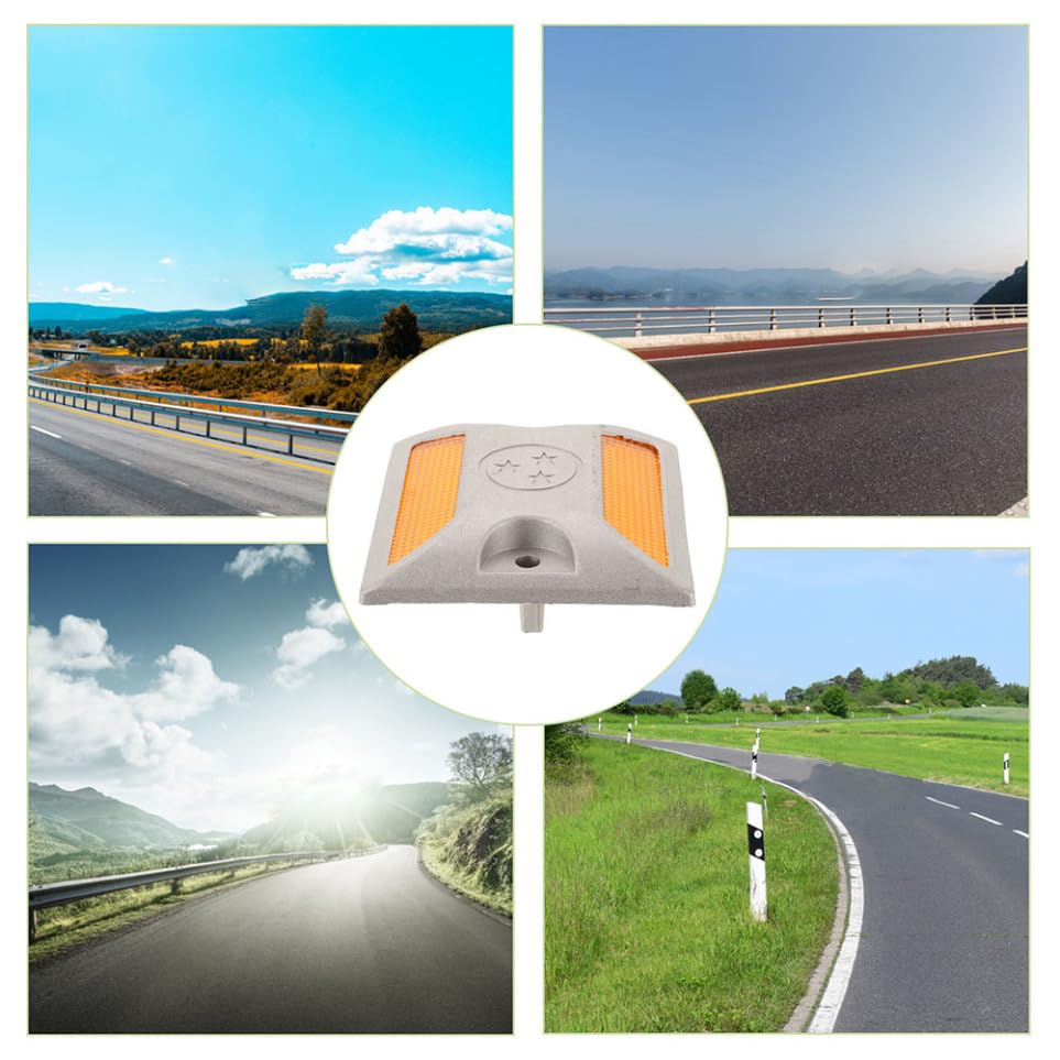 Ciieeo Tacchetti Riflettenti Stradali 4 Pezzi 3.66X3.66X2.17In Segnaletica Di Sicurezza Notturna Per Delimitazione Strade E Prevenzione Incidenti Esterna Resistente