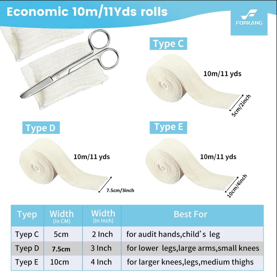 Tubular Bandages Cotton Elastic Support Bandage Size D Washable Compression Bandage Compression Wrap Roll Tubigrip for Arms, Legs 3''X11 Yards