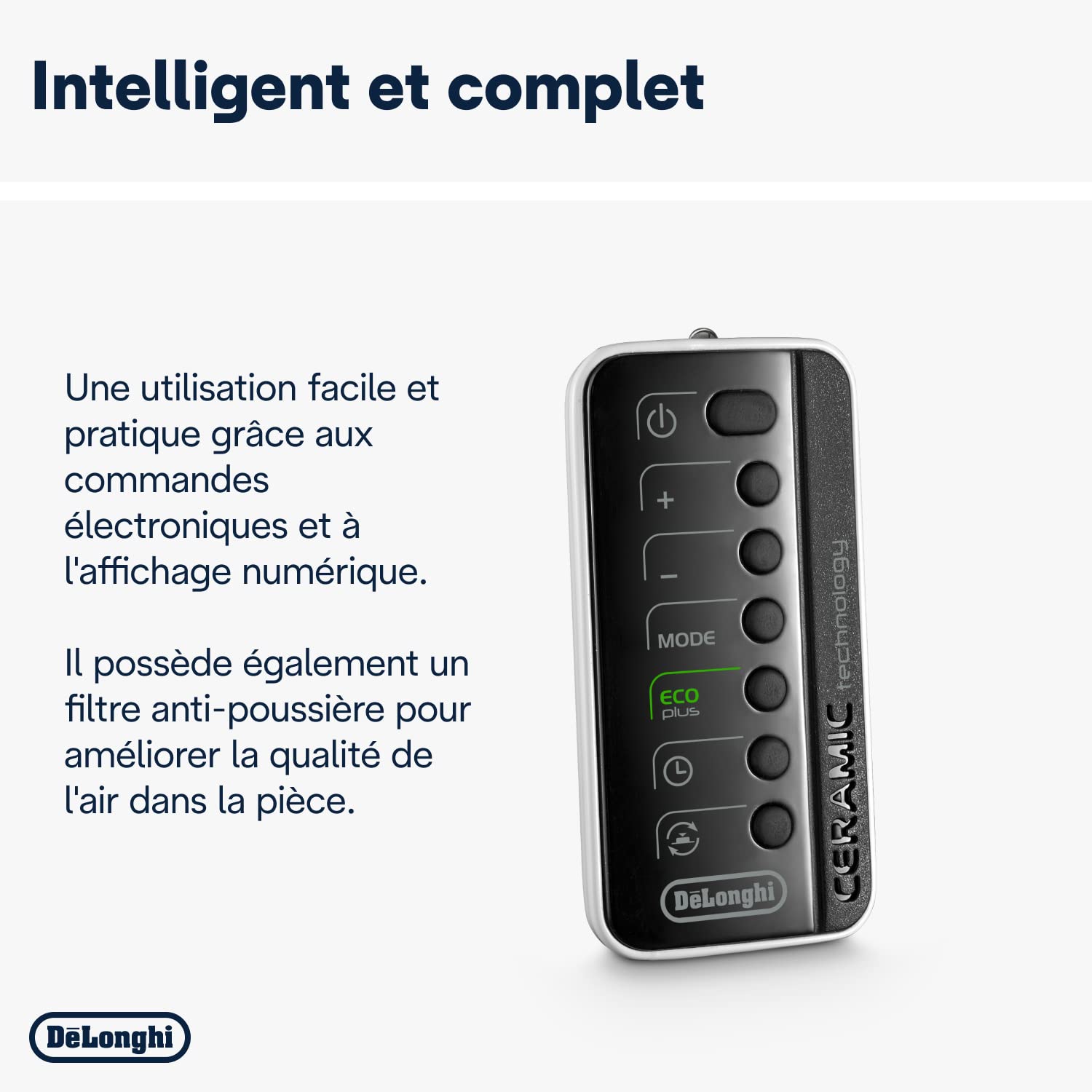 De'Longhi TCH - Chauffage Céramique à Colonne, pour Pièces jusqu'à 70m³, 3 Niveaux de Puissance, Confort Personnalisé, Système d'Oscillation, Minuterie 24h, Léger, 2400W, Noir (TCH8993ER.BC)