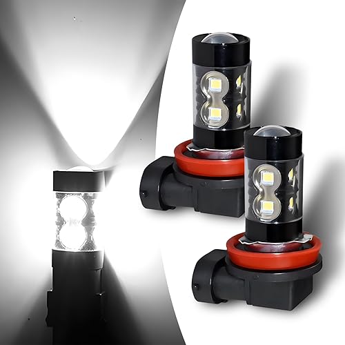 Fluher 2 bombillas LED antiniebla H11 para automóvil, 12 V-24 V, 50 W, 6000 K, metal impermeable, luz auxiliar para vehículos, 360 sin ángulo
