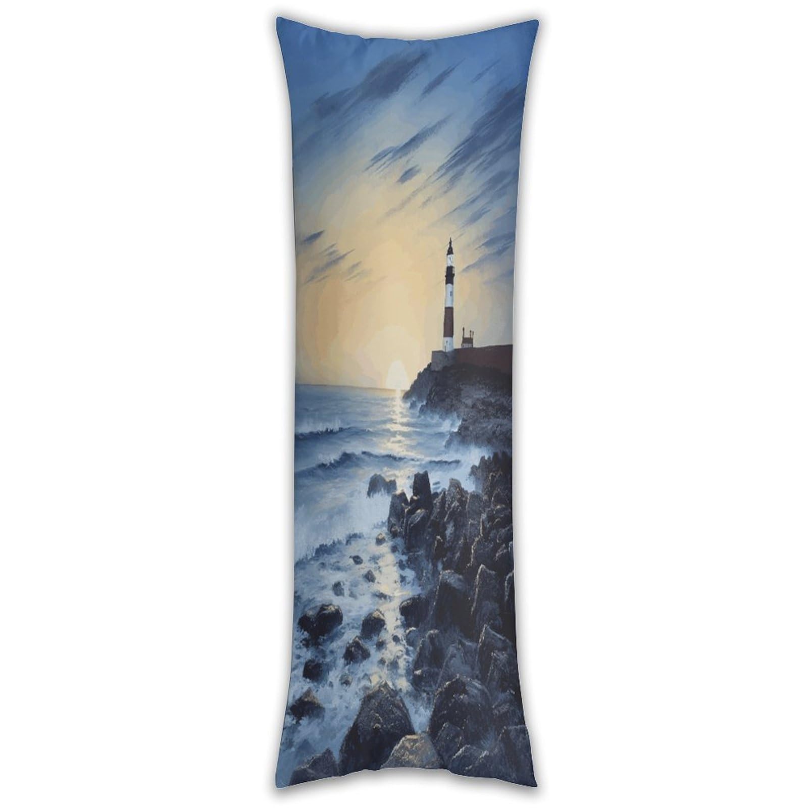 The Seaside Lighthouse Pillow Cases Breathable Vertical Long Pillowcase Body Pillowcase with Hidden Zipper Closure Soft and Cozy Pillow Cover 20x54 Inches for Bedroom Couch