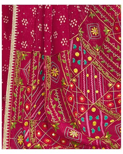 Image of Laxmipati Pasandida Pink Chiffon Bandhani Embroidered Saree
