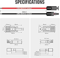 Vista 3 de ECO-WORTHY 10FT 10AWG Solar Extension Cable 30A/1000V DC, IP67 Waterproof with Compatible Quick Connectors (Red+Black) for Solar Panels