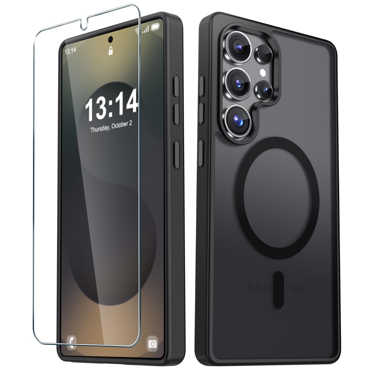 for Samsung Galaxy S25 Ultra Case, Matte Magnetic Phone Cover, Black | Fit for MagSafe, Screen Protector included, Shockproof Military Grade Protection, Translucent Frosted Back