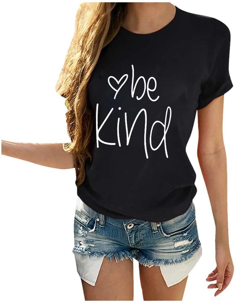 Womens Be Kind Shirt Casual Cotton Short Cute Graphic T Shirt Summer Shirt Casual Round Neck Blessed Tops