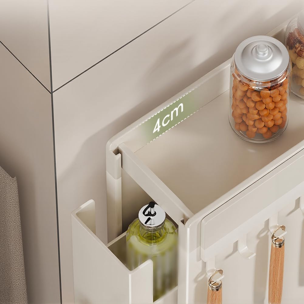 Weißes 3-stöckiges ausziehbares Gewürzregal mit Schubladen für schmale Schränke, robuster Küchenorganizer aus Karbonstahl mit rutschfesten Geländern und platzsparendem Design für Arbeitsplatte oder