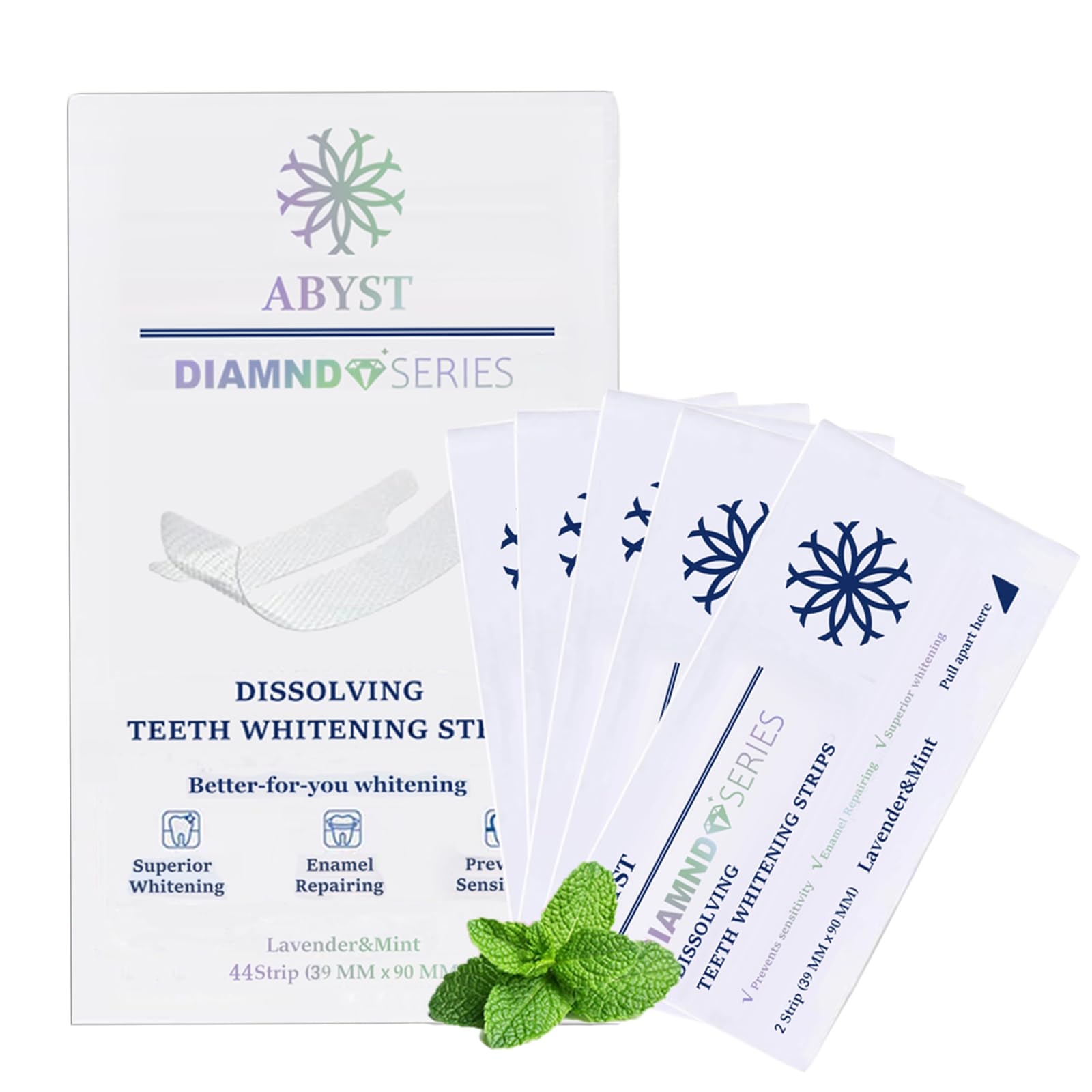 ABYST Diamond Dissolving Teeth Whitening Strips Soft Enamel-Safe Brightening Strips for Teeth WhiteningHome Dental Care Oral Hygiene for Brighter Smile Simple & Convenient Teeth Whitening Strips 44Ct
