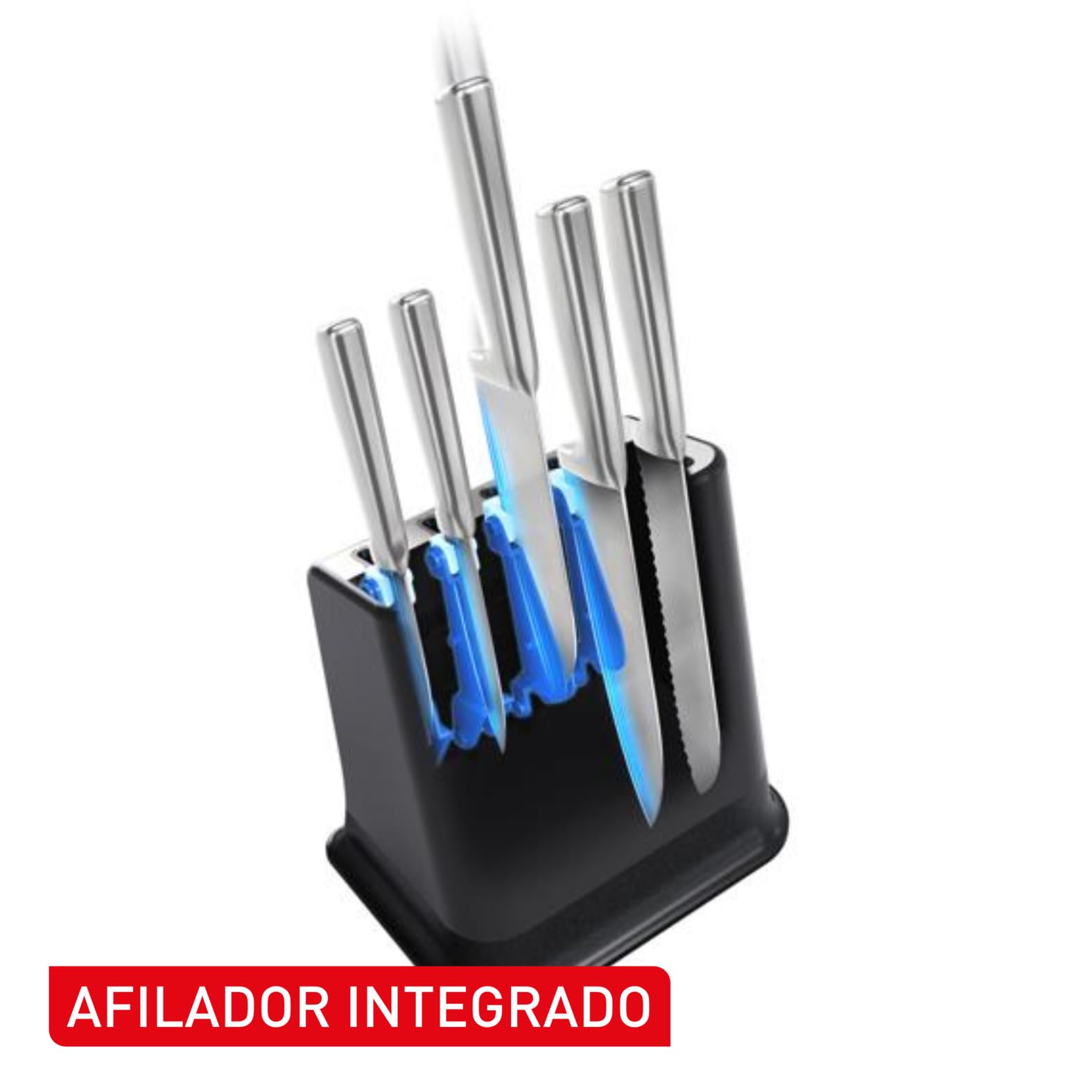 Tefal EverSharp, Set de 5 cuchillos, Bloque con afilador, Acero Inoxidable, Afilado duradero, K2976S04
