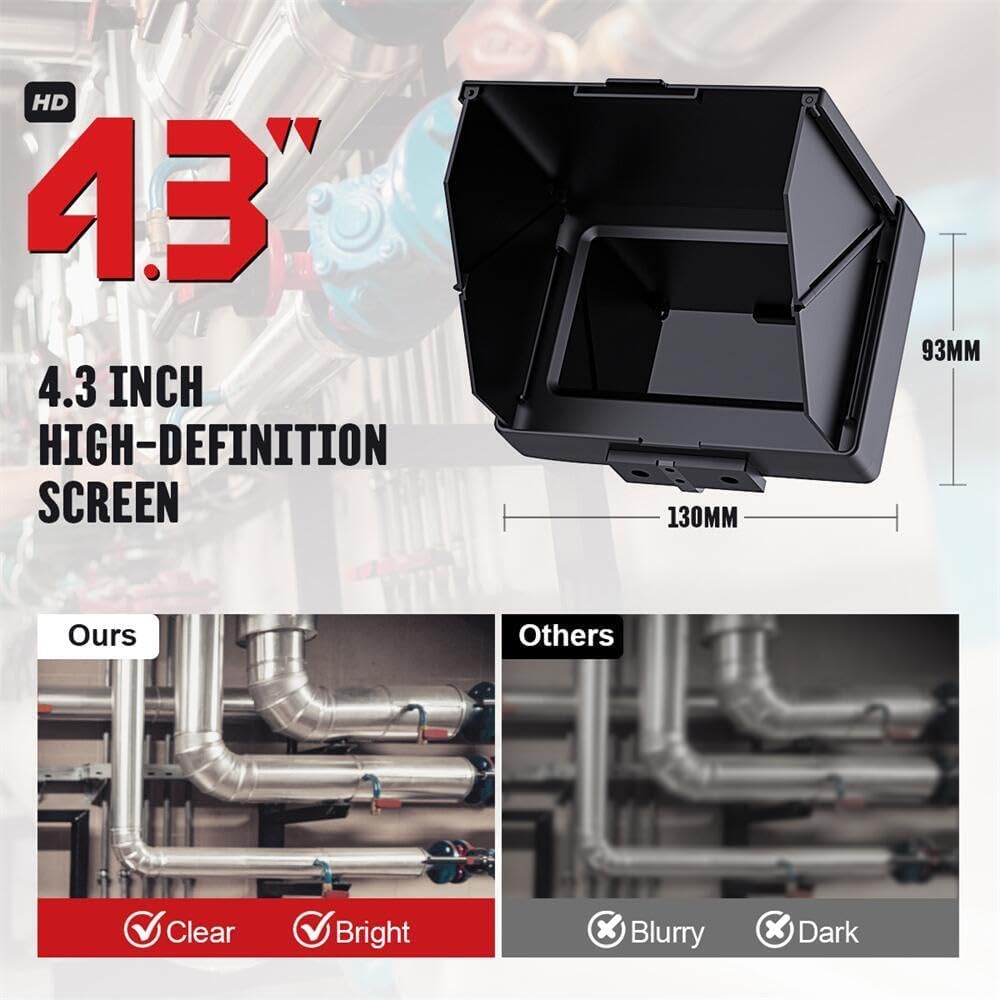 Sewer Camera 100ft/30m 4.3" Pipe Inspection Camera with 16G DVR IP68 Waterproof Borescope w/LED Lights,Industrial Drain Endoscope for Home Wall Duct Drain Pipe Plumbing (101FT/30M)