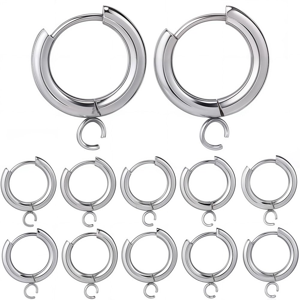 SUNNYCLUE 1 Box 12Pcs Leverback Earring Hooks Bulk Silver French Earring Hooks Earwires Huggie Hoops Stainless Steel Round Lever Backs Ear Wire