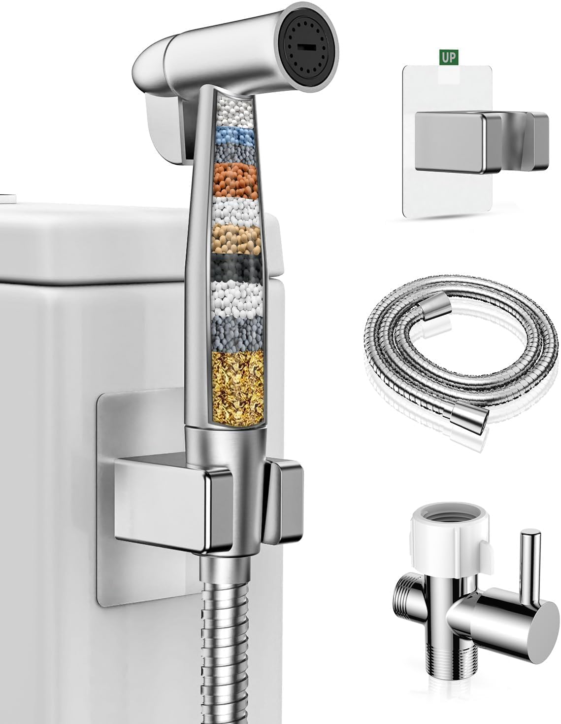 PWERAN Handheld Bidet Sprayer for Toilet with Water Filter, Stainless Jet Spray for Toilet with Adjustable Pressure,47in Leak-Proof Hose for Muslim Shower,Feminine Wash, Diaper Cloth Washing