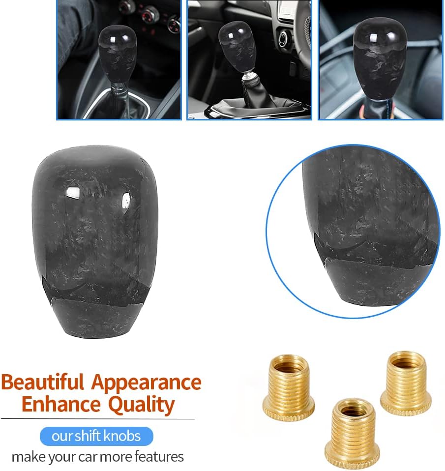 Forged Real Carbon Fiber Shift Knob Gear Shifter Knobs Universal Shifter for Most Manual/Automatic Car with 3 Adapters