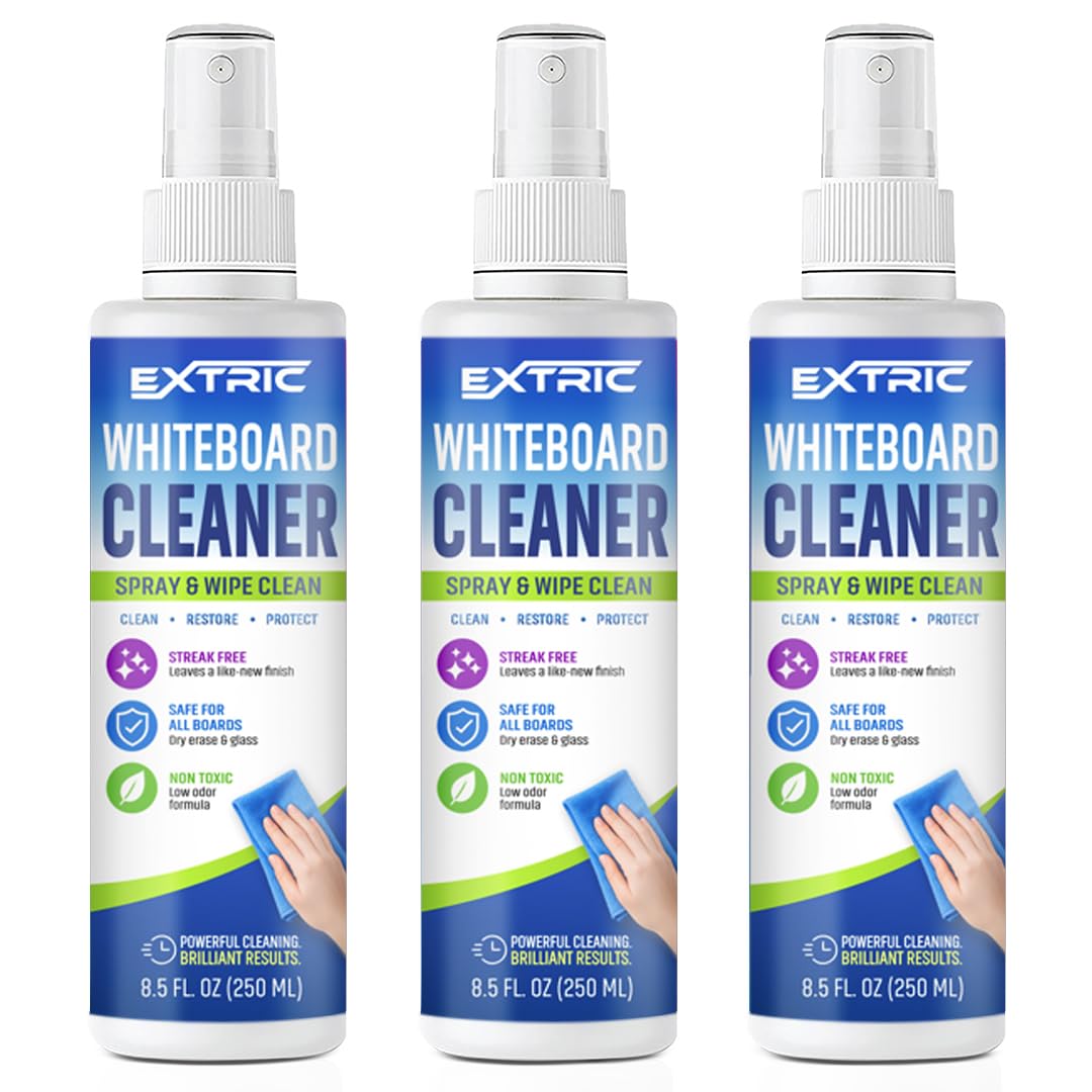 EXTRIC Non-Toxic Whiteboard Cleaner Spray (3 Pack, 8.5 oz Each) – Low Odor Dry Erase Cleaner, White Board Spray Cleaner for Removing Ghosting,