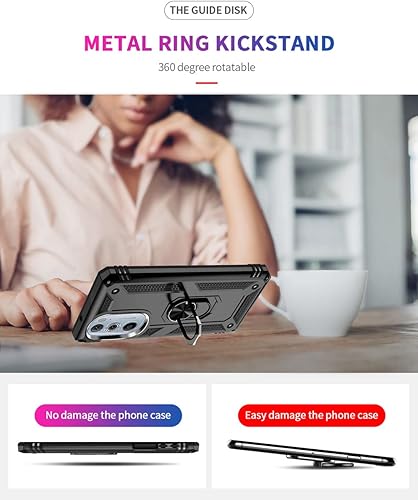 Miniatura 2 de Androgate Funda para Motorola Moto Edge Plus 2022, Edge+ 2022 con protector de pantalla HD, soporte de anillo de metal de grado militar, prueba de