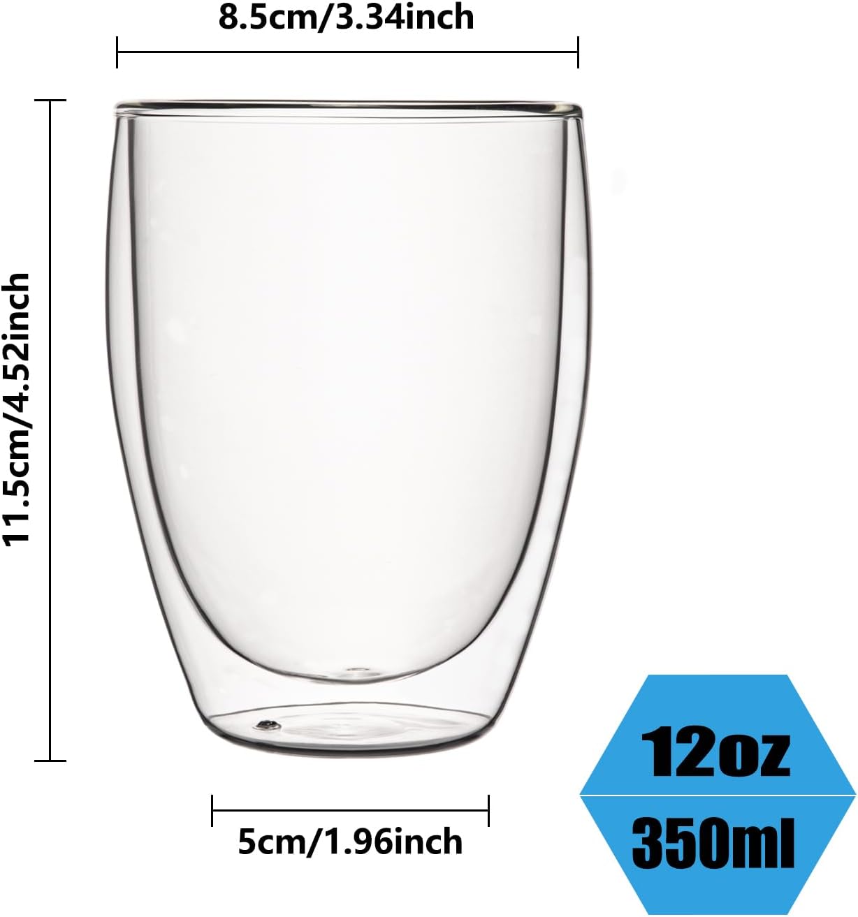 12oz Glass Coffee Mugs Set of 4, Double Walled Espresso Cups for Latte Cappuccino Cocoa Milk Cafe Juice, Clear Glass Tea Cup Set Glassware Gift for Christmas Birthday (12oz-4Pack)