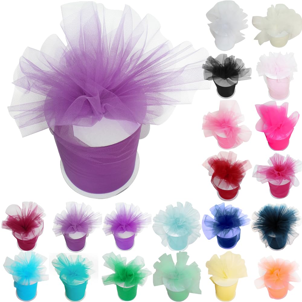 Time to Sparkle 3 Rolls Tulle Roll Spool 6 Inchs x 100yards Tutu Party Birthday Wraping Crafts Bridal Bow Skirt Wedding Decor - Lavender — image 1