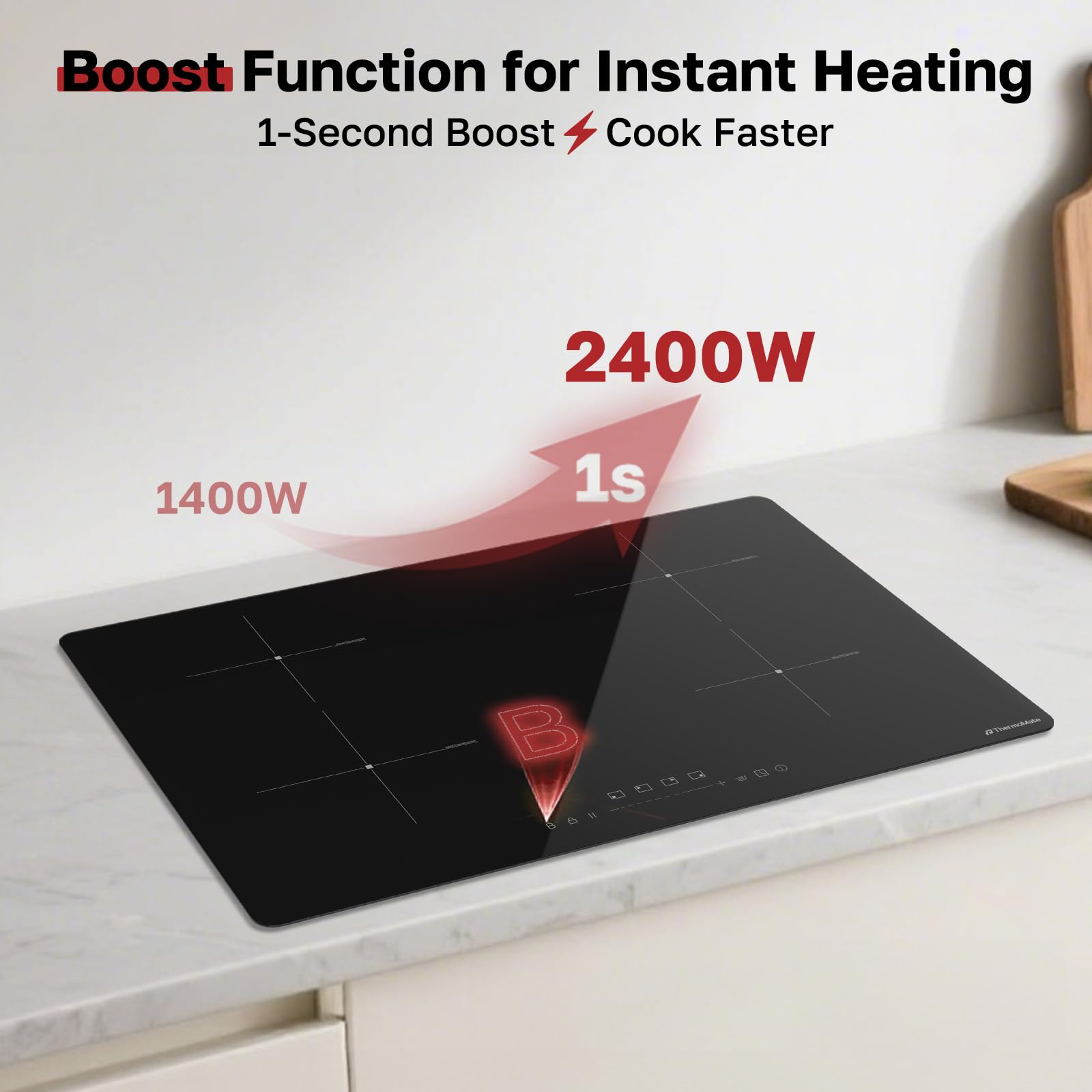 Placa de inducción de 30 pulgadas, estufa de inducción integrada de 7200 W, estufa eléctrica con quemador de 4 aumentos, 9 niveles de calefacción, temporizador y bloqueo de seguridad para 3