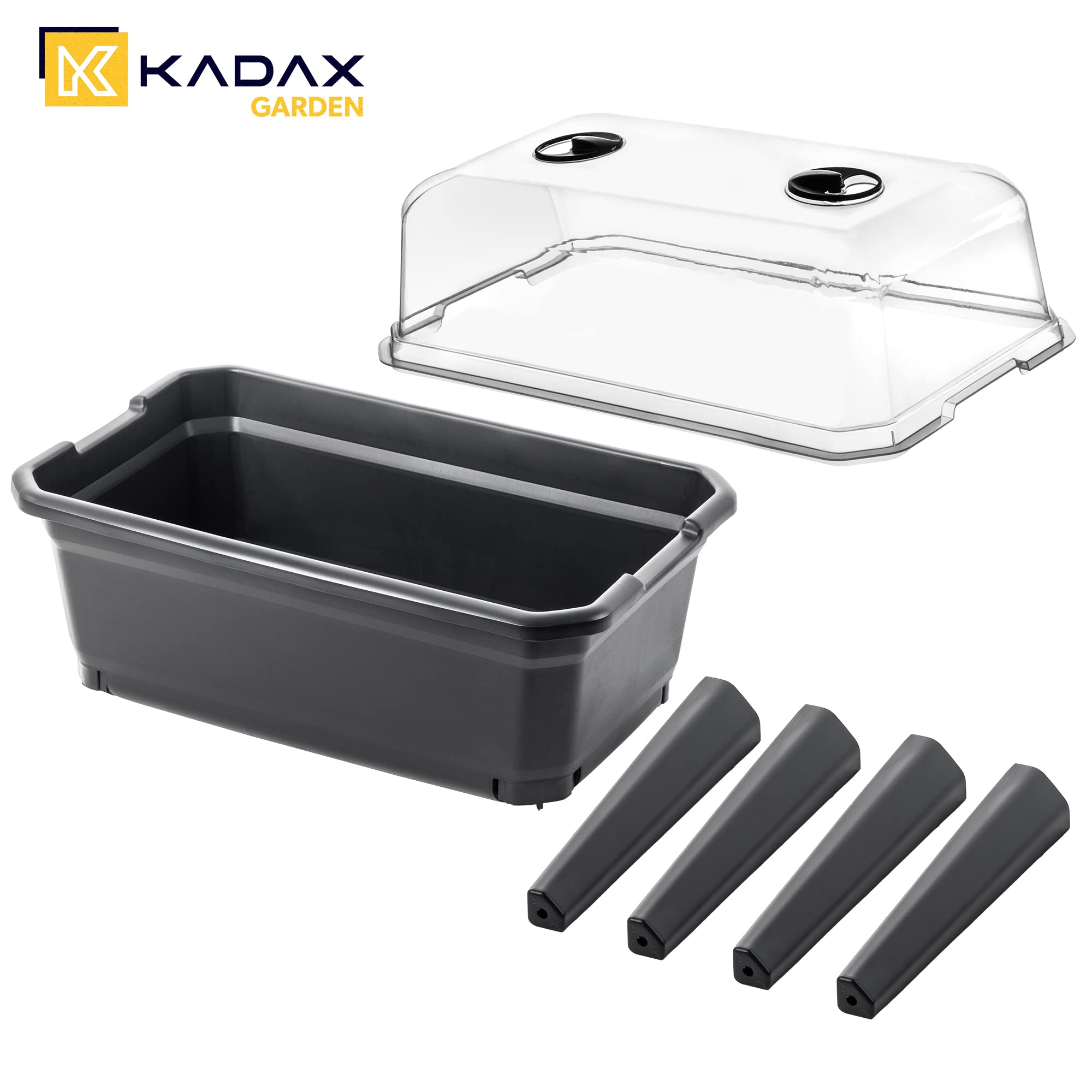KADAX Gewächshaus auf Beinen, 30L aus Kunststoff, Anzuchttopf mit Abdeckung mit Lüftungsöffnungen, Kräuterbeet für Balkon Garten und Terrasse (Kunststoff 60cm, Anthrazit)