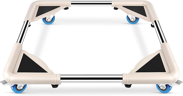 SPACECARE Mini Fridge Stand Furniture Dolly Mobile Roller with 4 Locking Wheels-Base Adjustable Refrigerator Washing Machine Stand Moving Cart- Appliance Dolly Cart Roller Pedestal -Off White