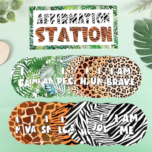 Image of Jungle Animals Affirmation Station Bulletin Board Set Safari Forest Positive Bulletin Board for Classroom Growth Mindset Decor Inspirational Motivational Accent Cutouts for Home School Teachers Supply