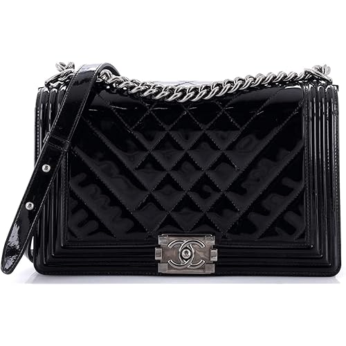 Chanel, Pre-Loved Boy Flap Bag Chevron Patent New Medium, Black