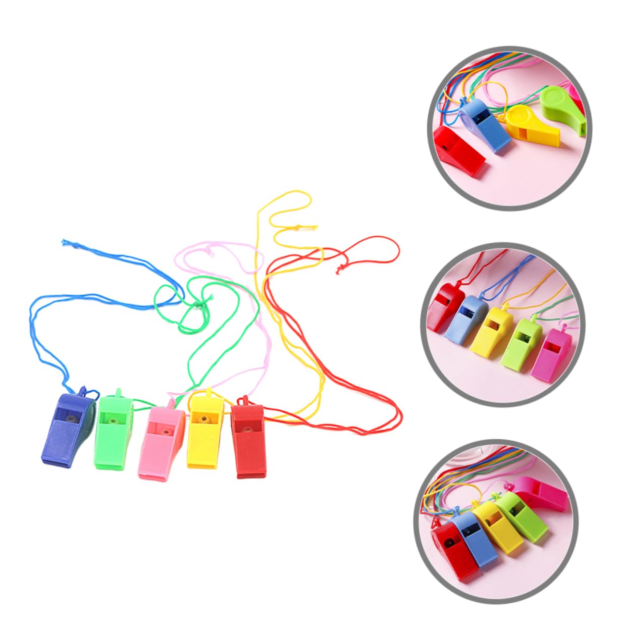 BESTonZON 100pcs Multi Use Plastic Whistles for Brightly Colored Training Whistles for Party Favors Sports Events Emergency and School Activities