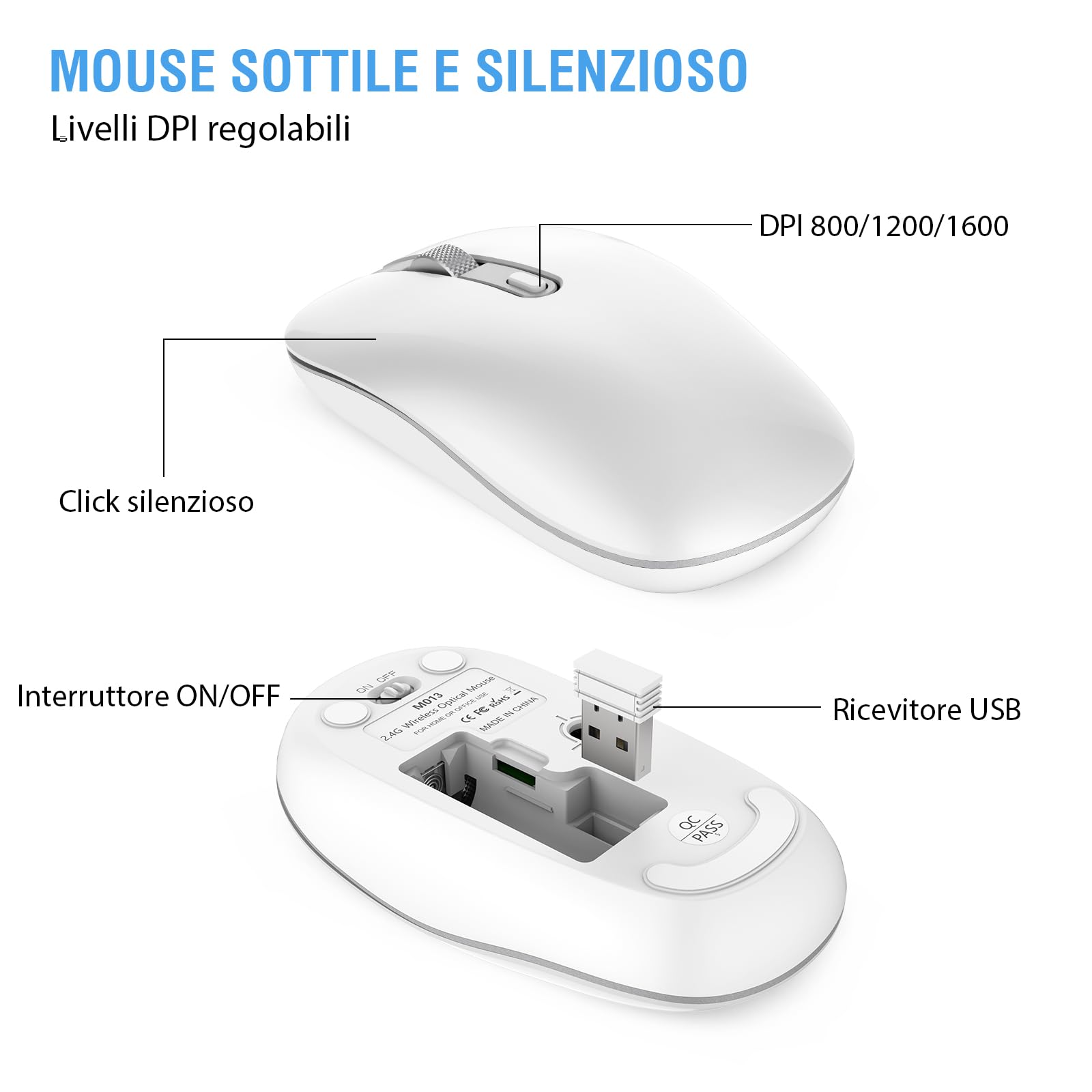 cimetech Tastiera e Mouse Wireless, Layout Italiano QWERTY, Tastiera Ultra-Sottile ‎Ergonomico Full-Size 2.4Ghz Wireless Mouse Tastiera Numerico con Ricevitore Nano per PC/Laptop/Win7/8/10（Argento）