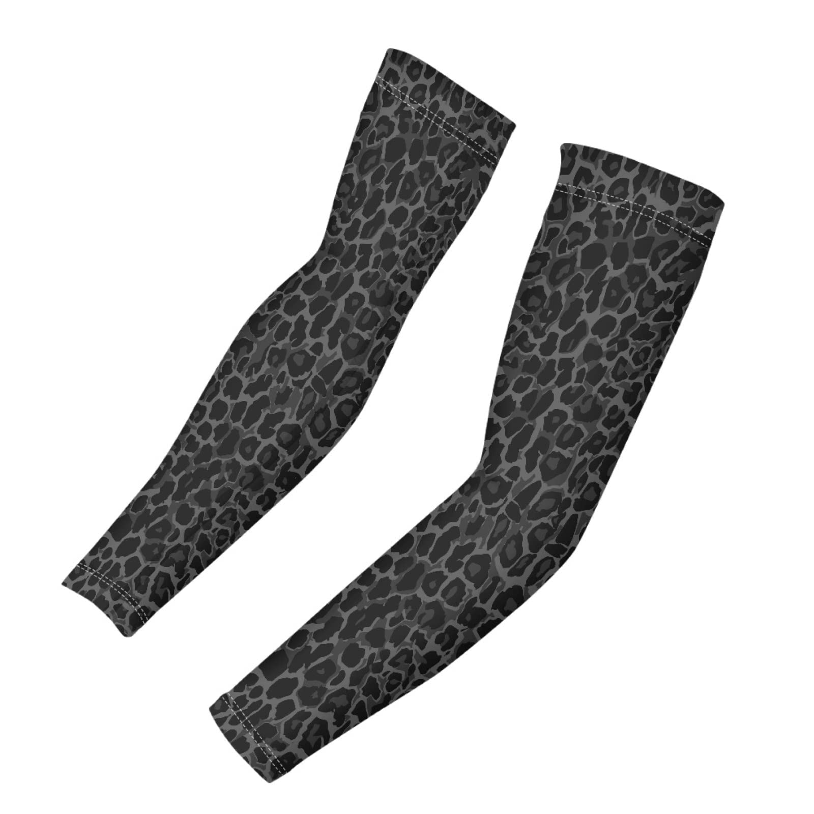 CLOHOMIN Black Leopard Print Arm Sleeves Breathable Arm Warmer Sleeves Compression Sleeve for Basketball Golf Football Volleyball Sun Protection Comfort Safety Protective Sleeves