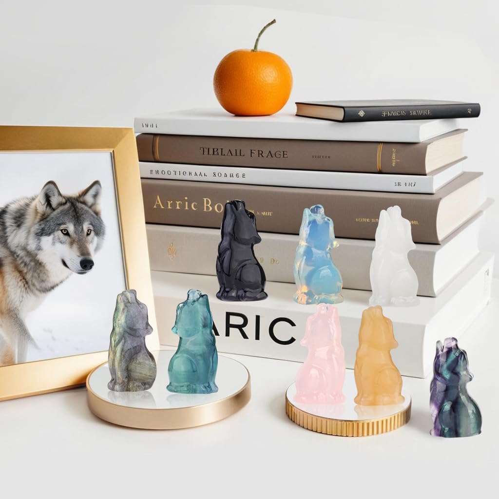 Fluorite Howling Wolf Crystal Figurines, 2.2 Inch Wolf Totem Spirit Animal Statue Decor for Home Office Desk Altar, Hand Carved Natural Healing Crystal Sculpture Gifts for Women Men - Image 4