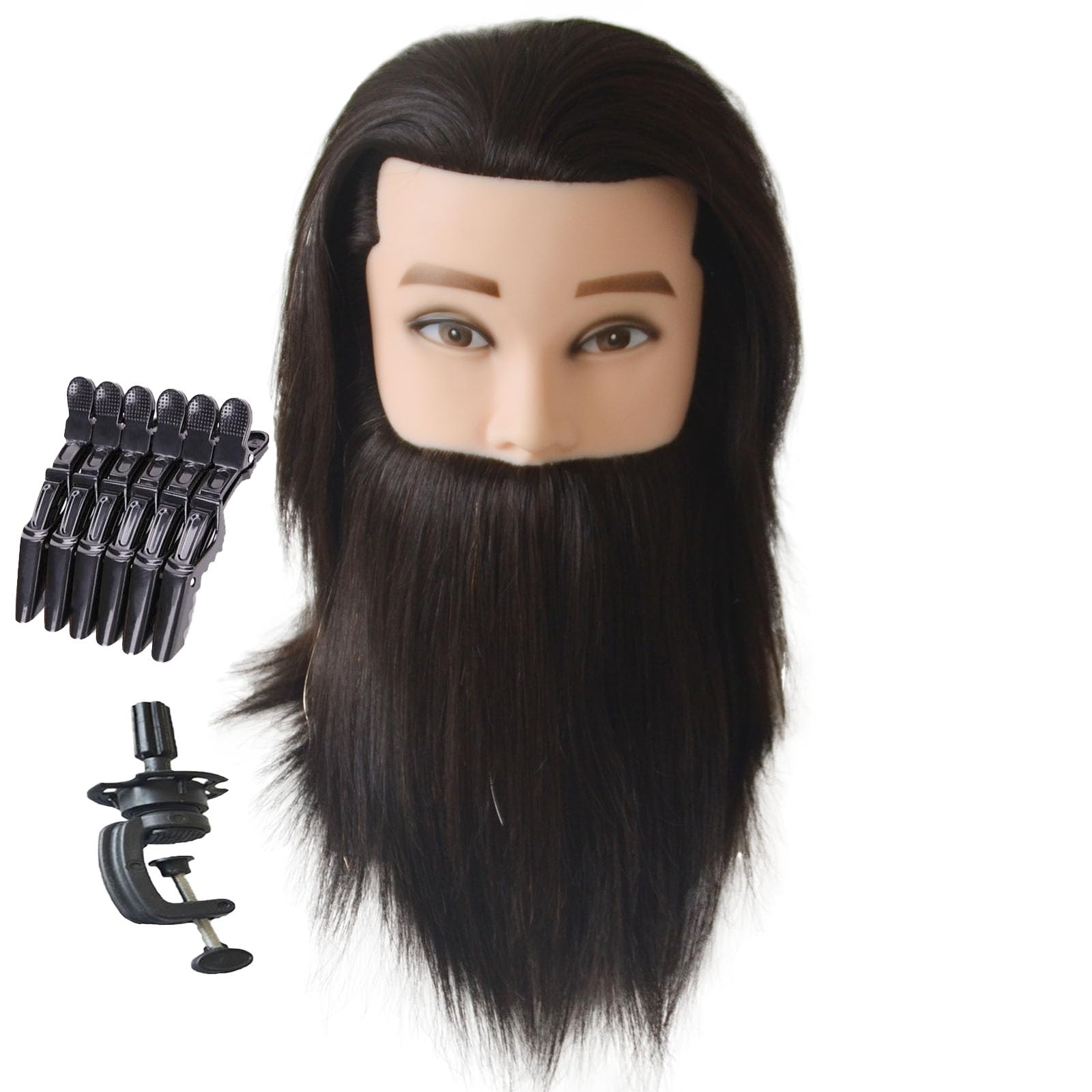 100% Human Hair Barber Training Head Male Mannequin Head with Hair 10inches Brown Hair Styling Head Hairdressing Manikin Head (Black)