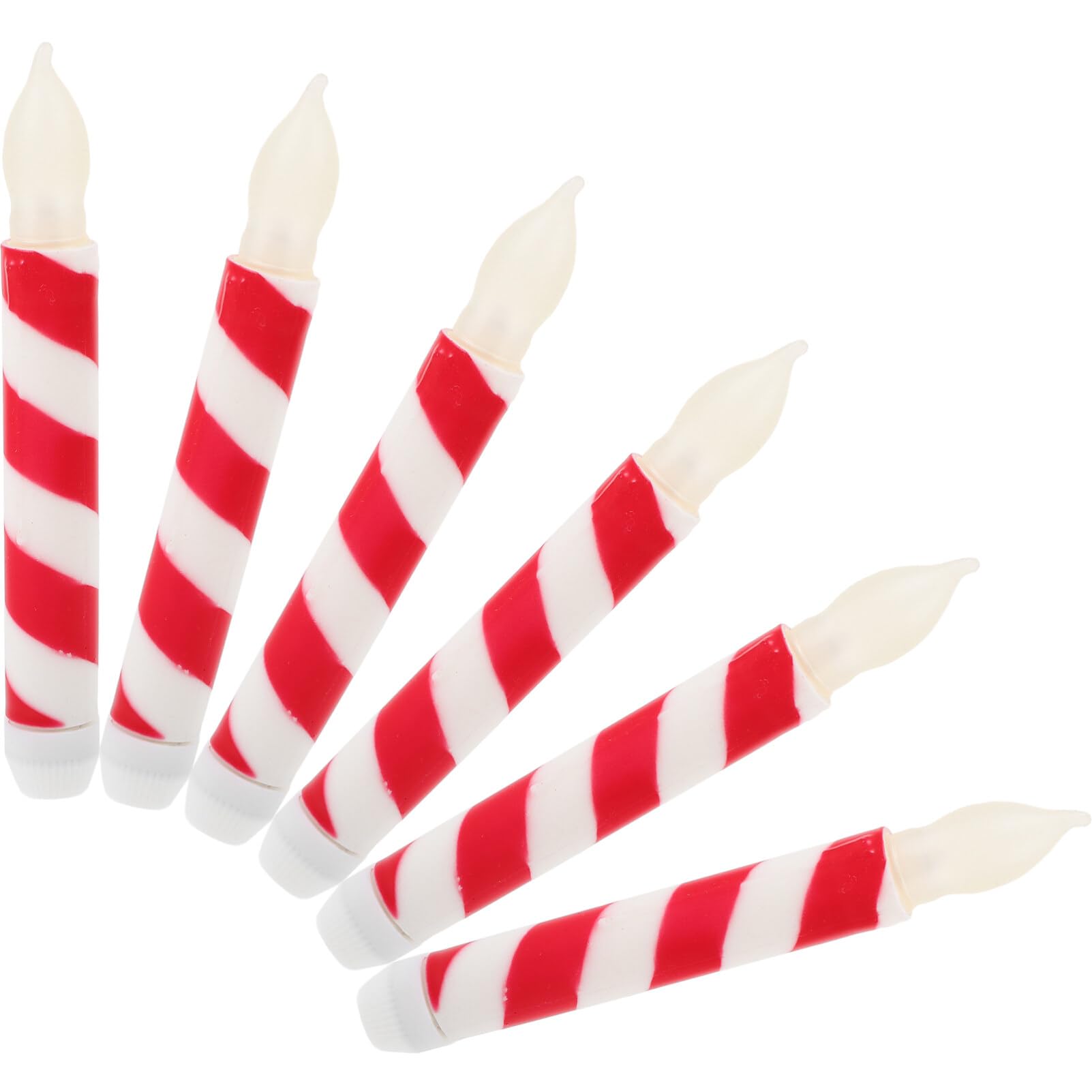 UPKOCH 6pcs Flameless Taper Candles Red and White Striped Christmas Candy Taper Candles Peppermint Candles Battery Led Candle Wicks Light for Xmas Wedding Birthday