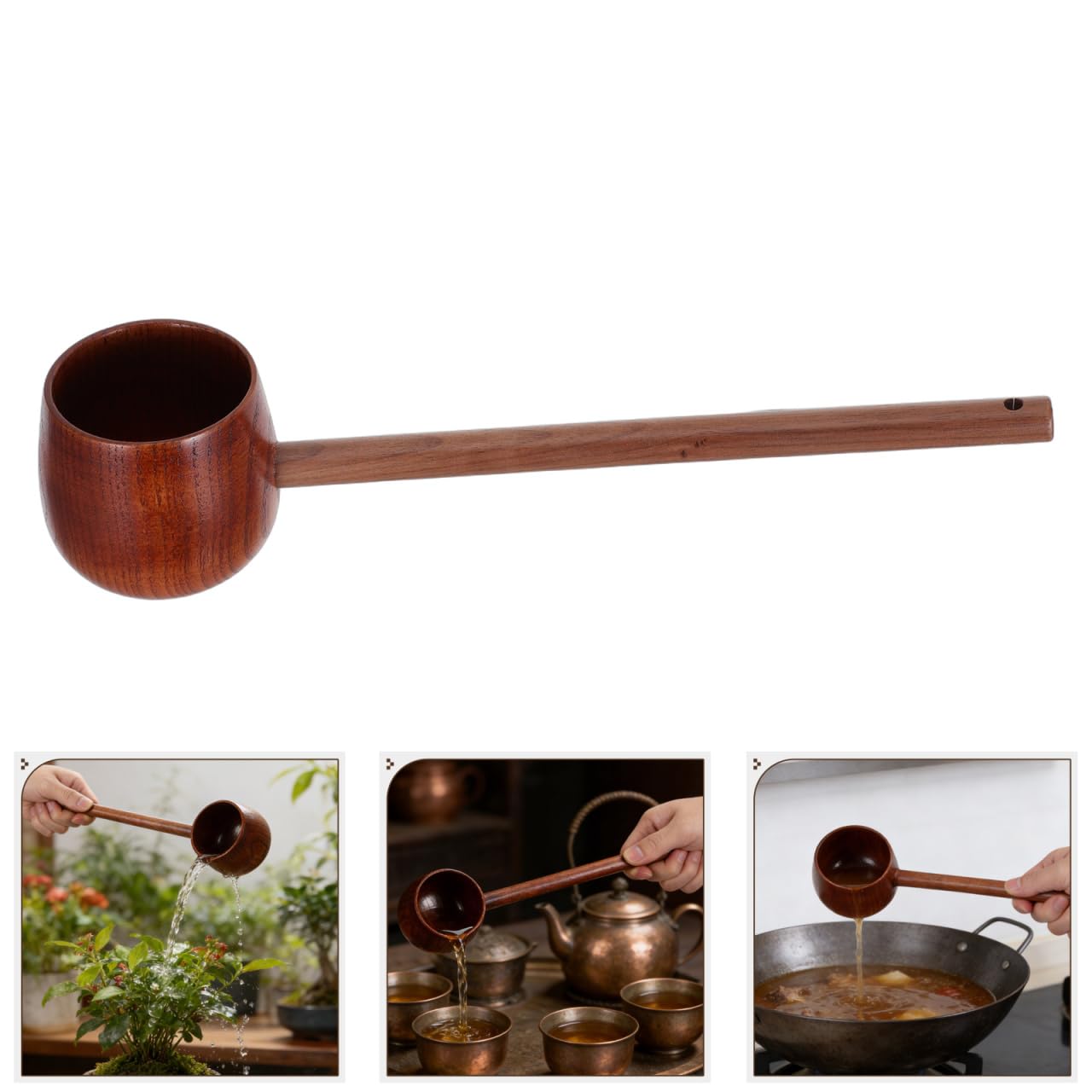 Louche à eau en bois - Longue louche à eau - Louche à eau - Cuillère à sel - Pour eau, linge, poudre - Cuillère à soupe à long manche - Cuillère à farine - Pelle à eau pratique - Cuillère à thé -