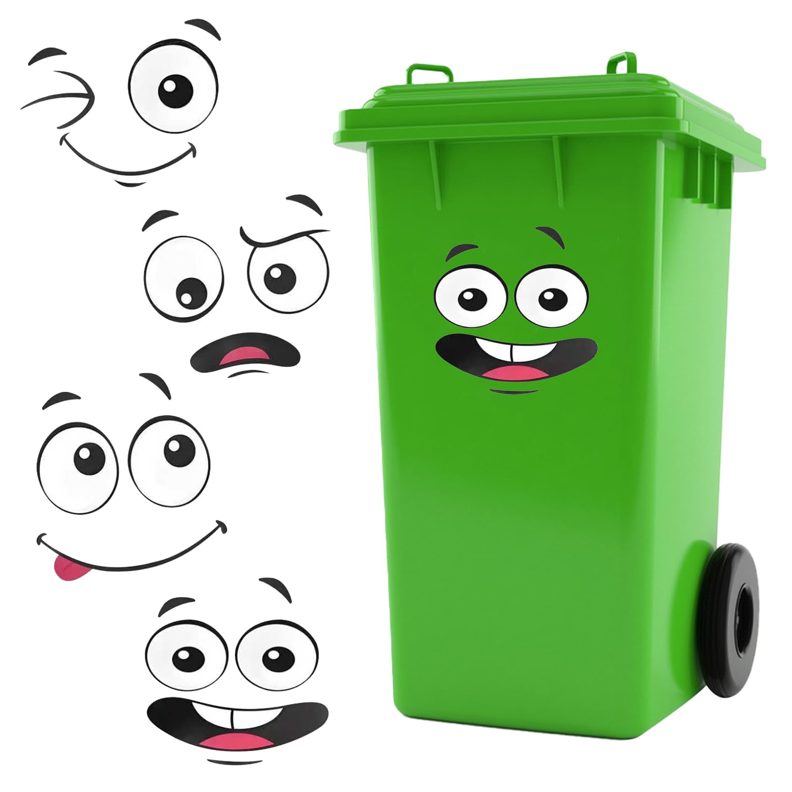 Vbvoo Multicolour Funny Wheelie Bin Stickers 4 Pack – Large Self-Adhesive Decorative Expressions For Dustbins, Trash Cans, And Recycling Bins – Indoor & Outdoor Vinyl Decals